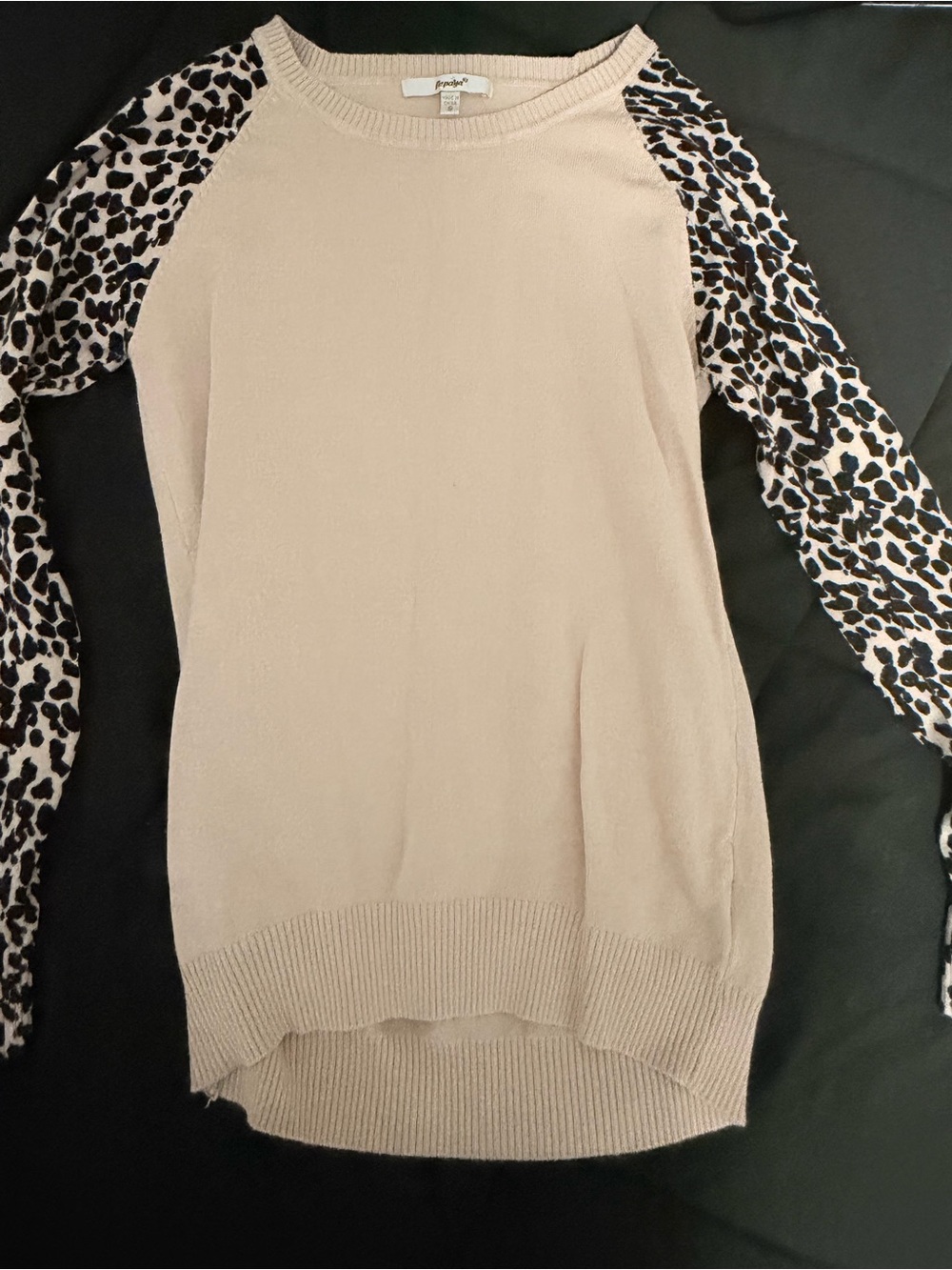 Papaya Beige Sweater with Leopard-Print Sleeves